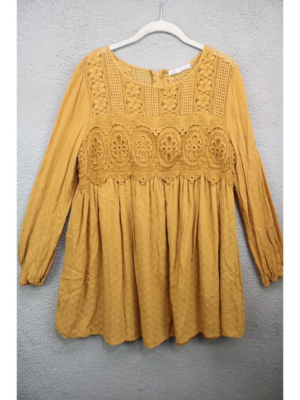 Jolt Long Sleeve Lace Crochet Short Dress-Large-Boho-Cottagecore